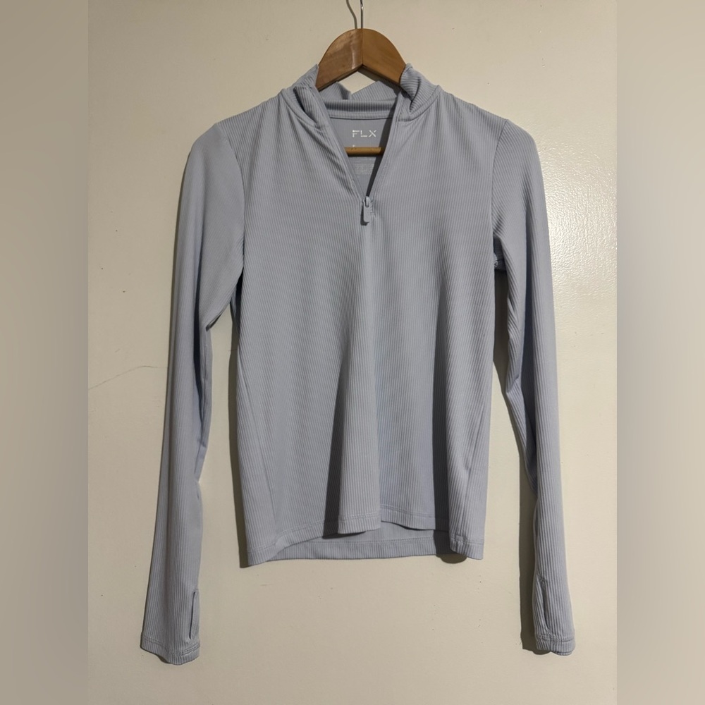 FLX light blue ribbed quarter zip athletic top Medium